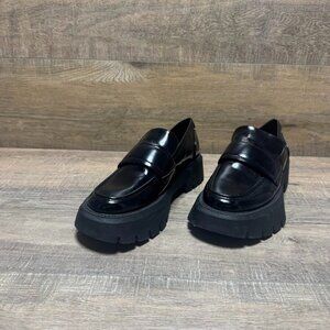 Zara Black Patent Leather Lug Sole Loafers Women's Size EU 36